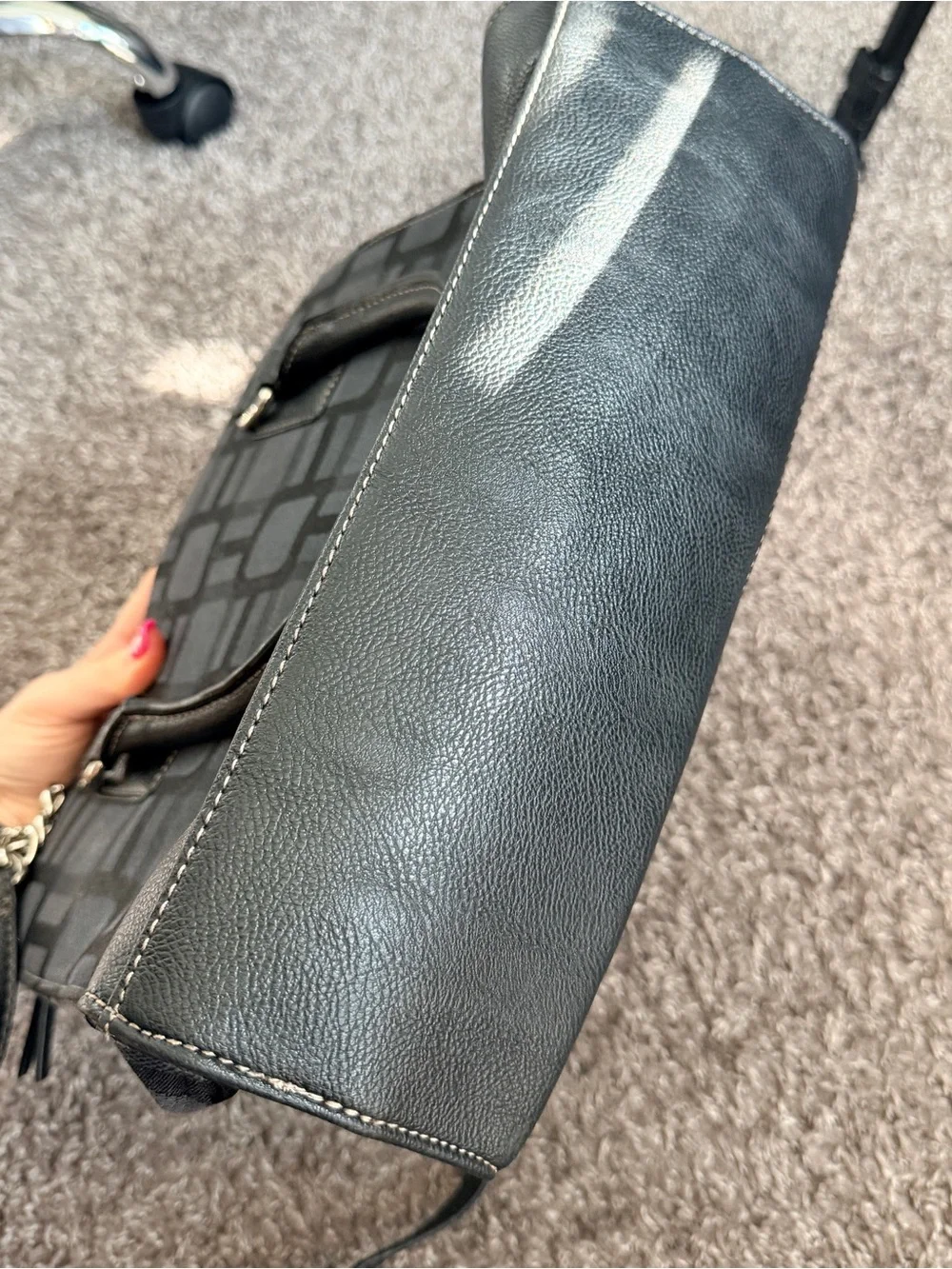Nine West Black Pattern Handbag with Long Strap and Short Strap